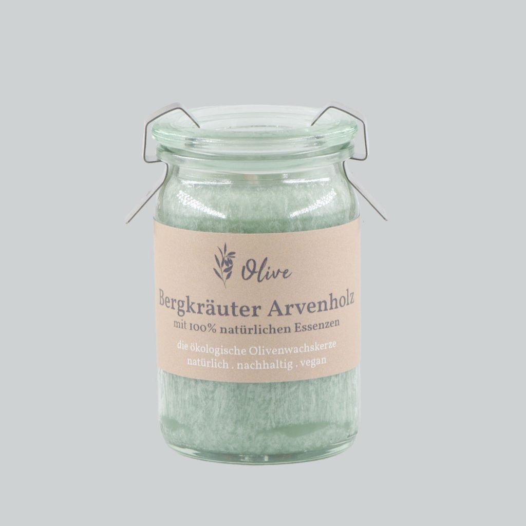 Mini Weckglas mit Olivenwachs - Bergkräuter Arvenholz